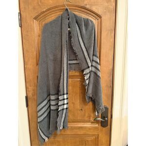 Gray Plaid Fringed Wrap Scarf